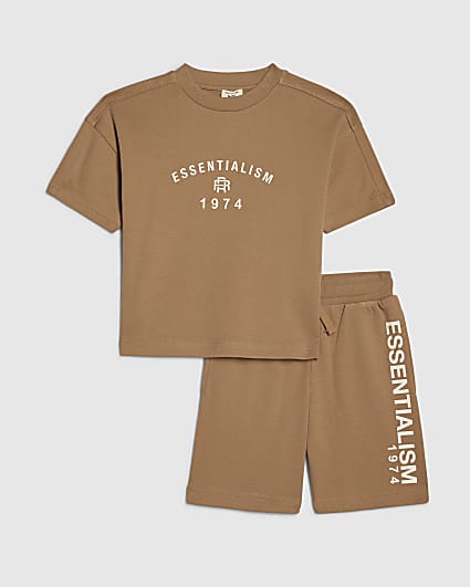 Mini Boys Brown Essentialism T-Shirt Set