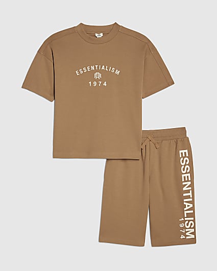 Boys Beige Essentialism T-Shirt Set