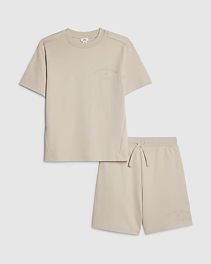 Boys Beige Essentialism T-Shirt Set