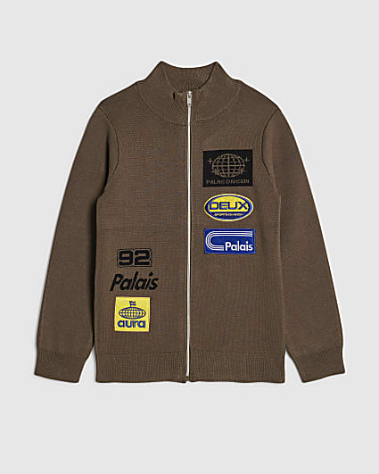 Boys Khaki Badge Zip Through Top