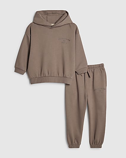 Mini Boys Brown Essentialism Hoodies Set