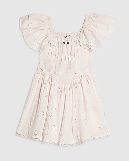 Mini Girls Pink Broderie Rosette Dress