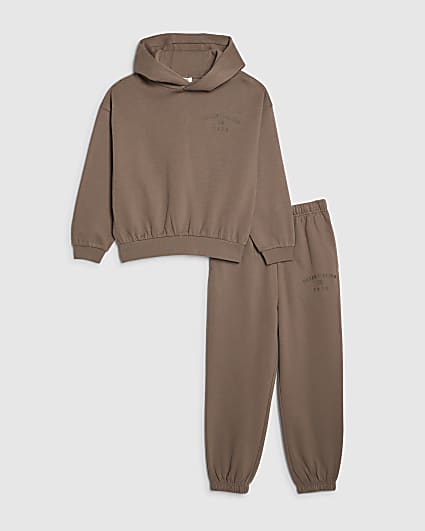 Boys Brown Essentialism Hoodie Set