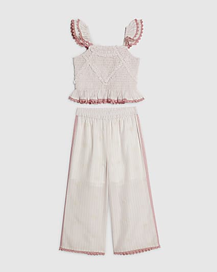 Mini Girls Pink Stripe Trousers Set
