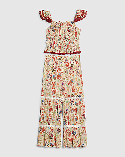 Girls Cream Mexicana Trouser Set