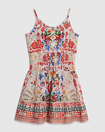 Girls Pink Mexicana Floral Mini Beach Dress