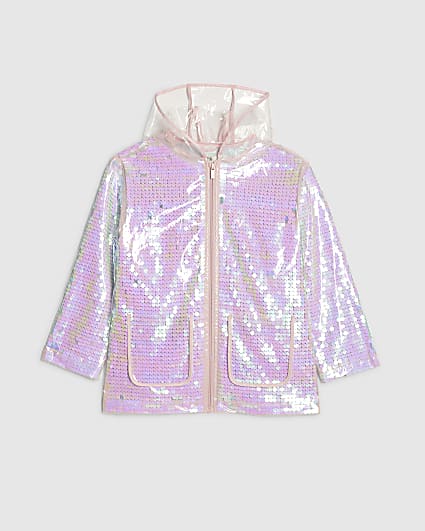 Girls Pink Sequin Rain Mac