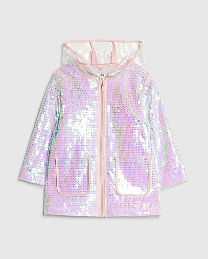 Mini Girls Pink Sequin Raincoat