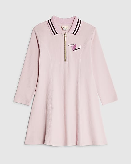 Mini Girls Pink Rib Polo Dress