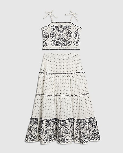 Girls White Mexicana Maxi Skirt Set