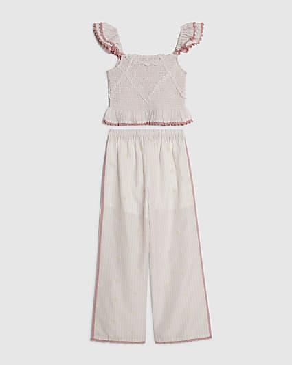 Girls Pink Stripe Trousers Set