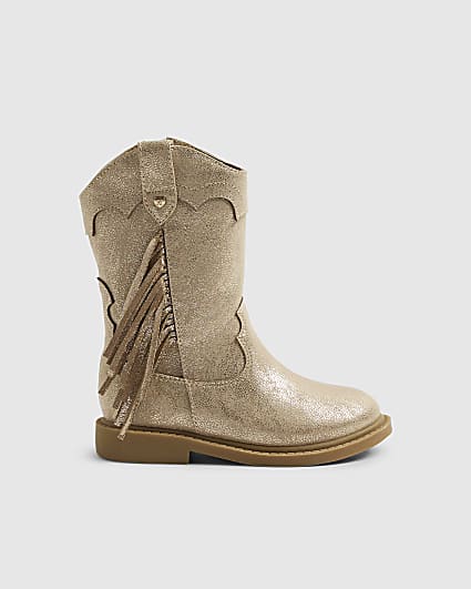 Mini Girls Gold Western Tassel Boots