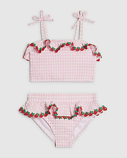 Mini Girls Pink Strawberry Tankini Set