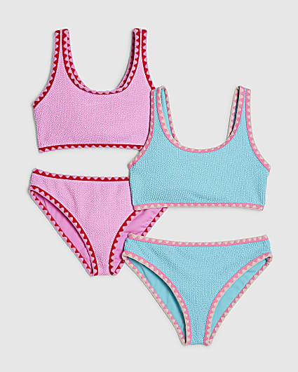Girls Pink Textured Pack Of 2 Bikini Set
