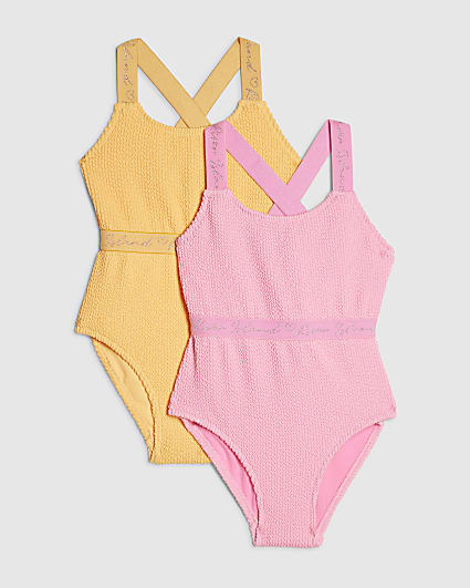 Girls Pink Textured Pack Of 2 Swimsuits
