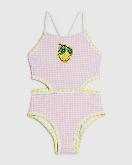 Girls Pink Lemon Cut Out Swimsuit