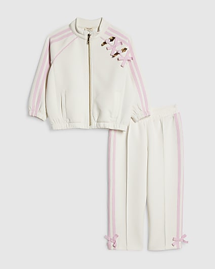 Mini Girls Cream Rosette Stripe Tracksuit Set