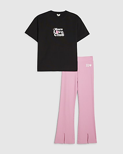 Girls Black T-Shirt And Leggings Set