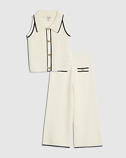 Mini Girls Cream Polo Waistcoat Set