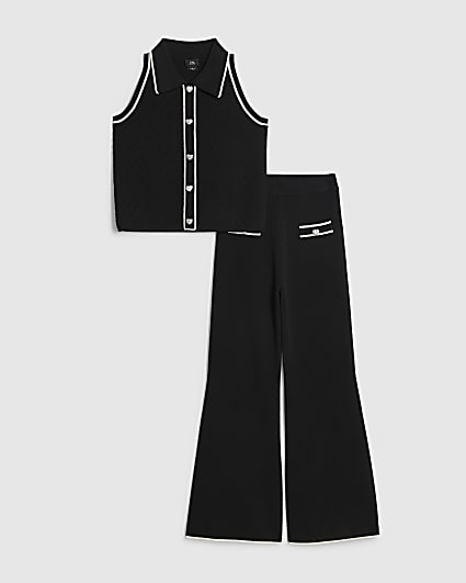 Girls Black Polo Top Set