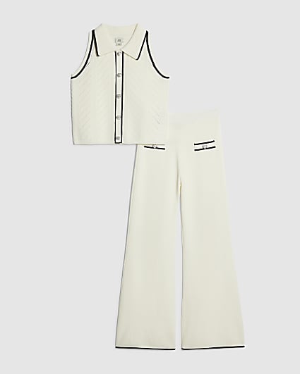 Girls Cream Polo Top Set