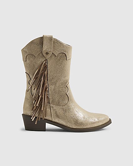 Girls Gold Western Tassel Boots