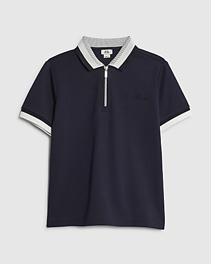 Boys Navy Interest Collar Polo Shirt