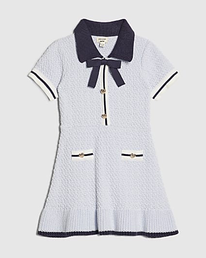 Mini Girls Blue Boucle Dress
