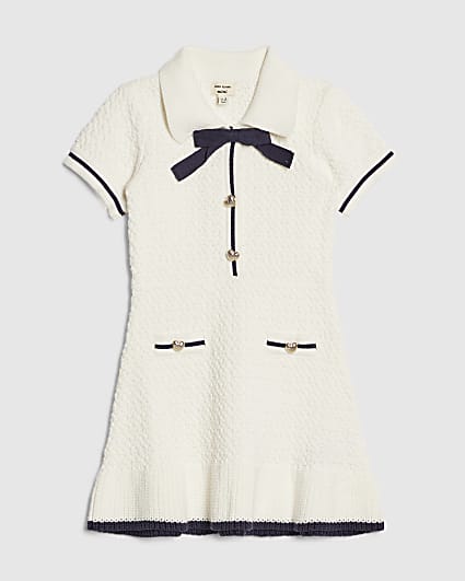 Mini Girls Cream Boucle Dress