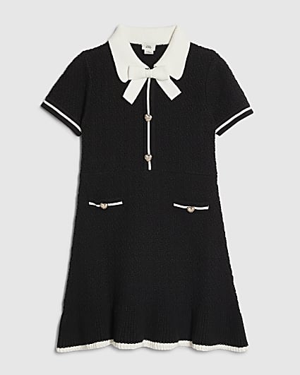 Girls Black Boucle Bow Dress