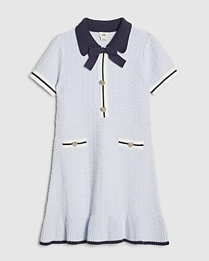 Girls Blue Boucle Bow Dress