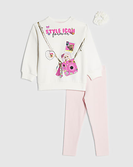 Mini Girls Beige Camera Bag Sweatshirt Set