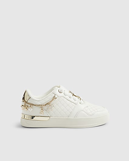 Girls White Quilted Charm Plimsole