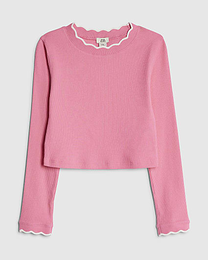 Girls Pink Scallop Trim Top