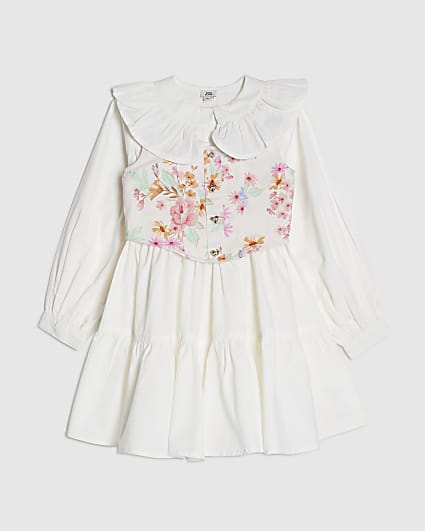 Girls White 2 In 1 Floral Dress