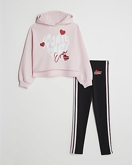 Girls Pink Iconic Hoodie And Leggings Set