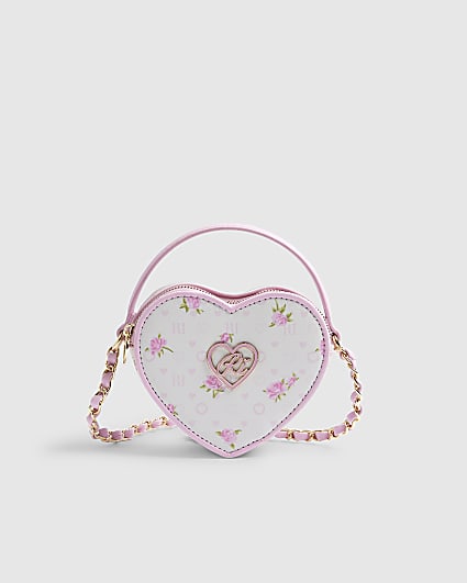 Girls Pink Ditsy Floral Heart Cross Body Bag