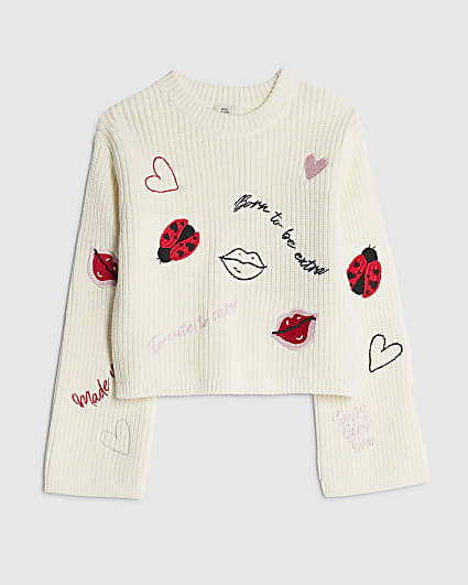 Girls Cream Ladybird Lips Jumper