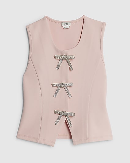 Girls Pink Bow Waistcoat