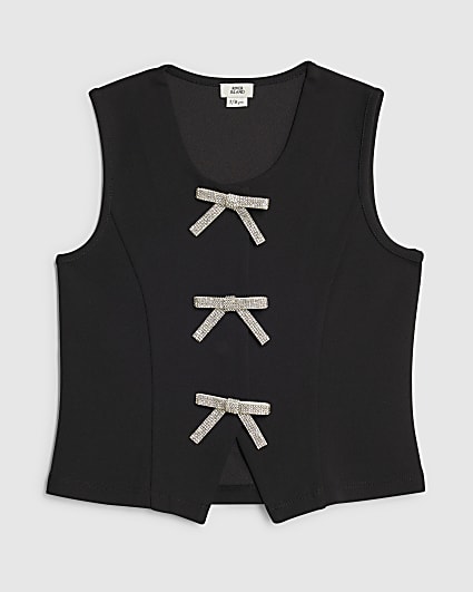 Girls Black Bow Waistcoat