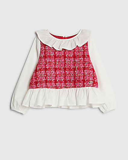 Mini Girls Pink Boucle Peplum Top