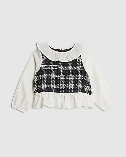 Mini Girls Black Boucle Peplum Top