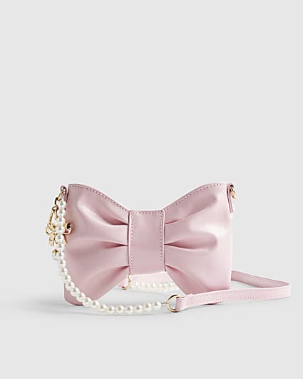 Girls Pink Pearl Handle Bow Cross Body Bag
