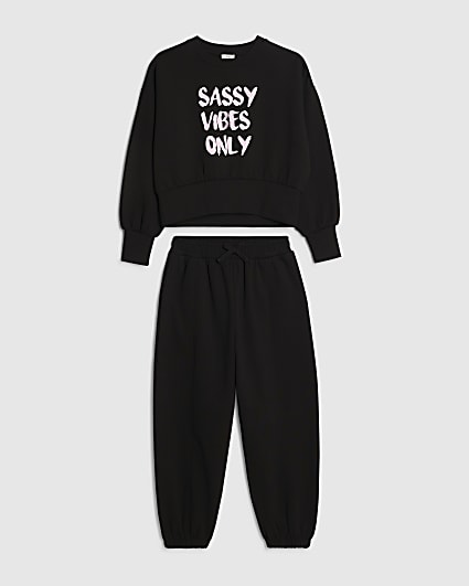 Girls Black Sassy Vibes Only Sweatshirt Set
