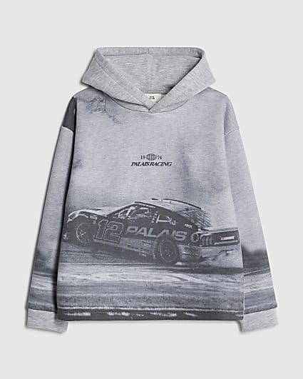 Boys Grey Car Print Hoodie