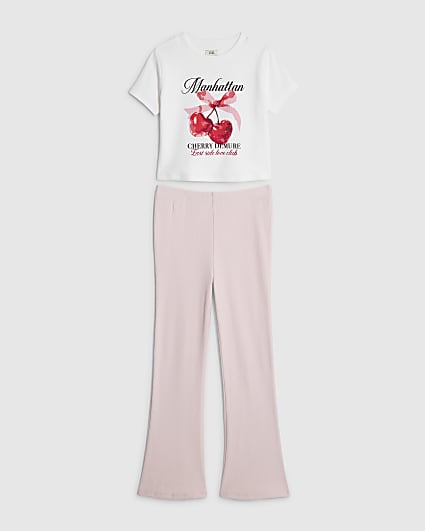Girls White Manhattan Cherry T-Shirt Set