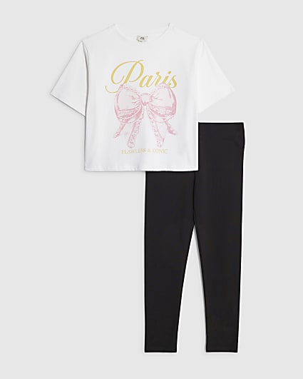 Girls White Frill Bow T-Shirt Set