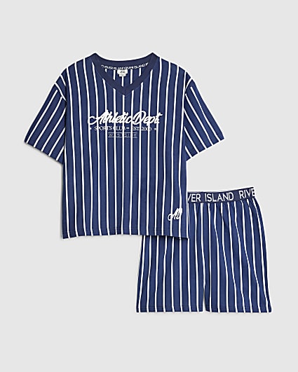 Boys Blue Stripe Shorts Lounge Set