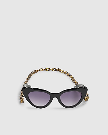 Girls Black Scalloped Cat Eye Sunglasses