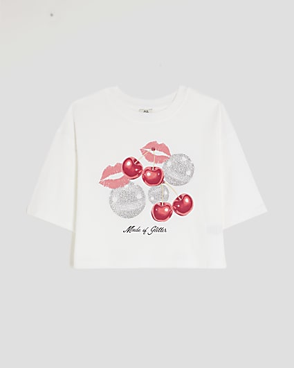 Girls White Disco Cherry Lips T-Shirt